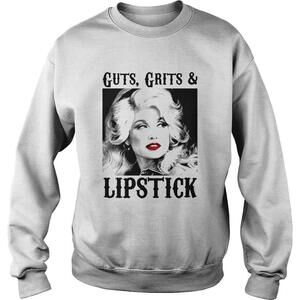 Guts Grits And Lipstick Dolly Parton Picture White Black Sweatshirt